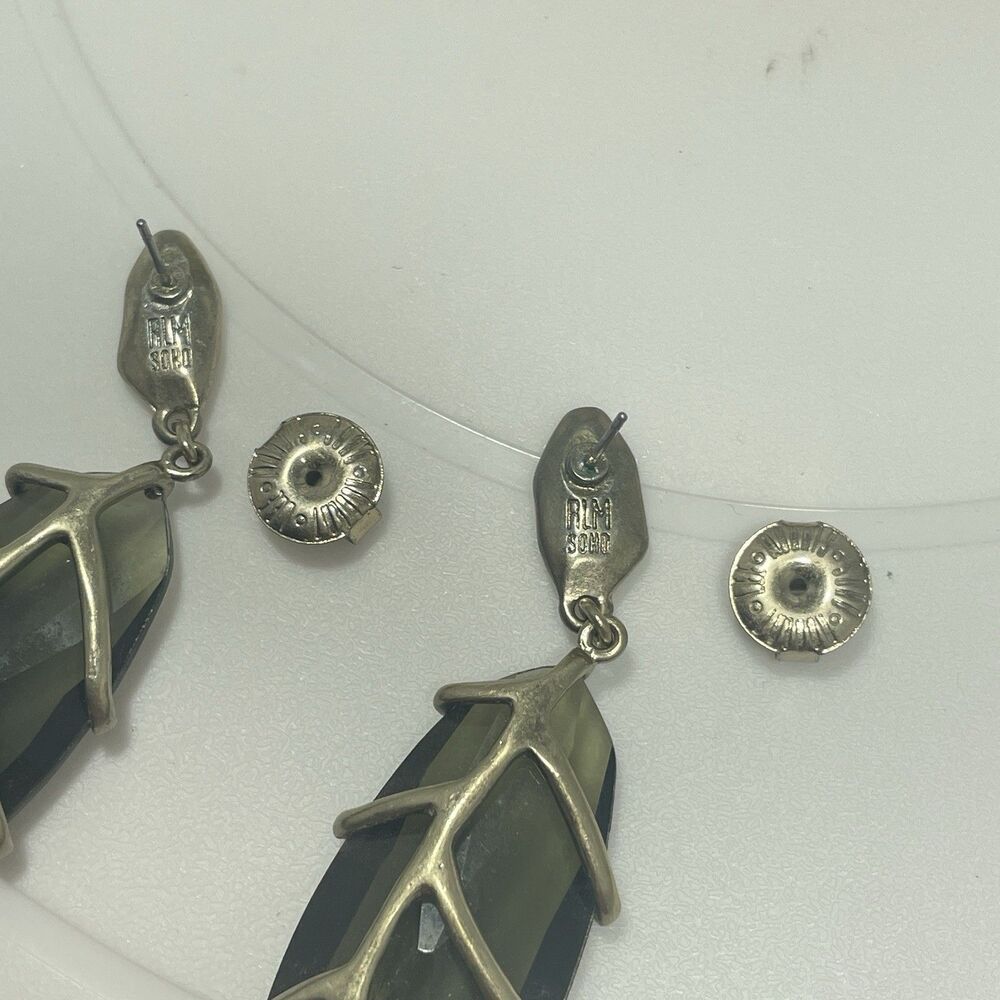 Robert Lee Morris RLM Soho Smoky Green Glass Drop Stud Earrings Statement Rare - Picture 8 of 9